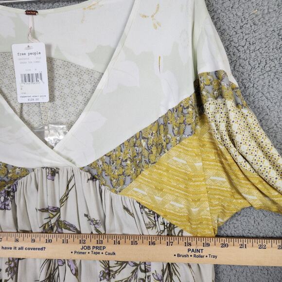 Free People Top Size M Aloha State Of Mind Floral Green Tea Patchwork NWT - Picture 5 of 6